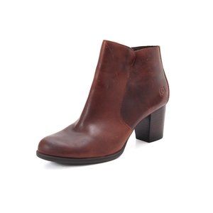 BORN alter Booties Ankle Boots Zip Up Leather Cognac Brown Women's 8.5